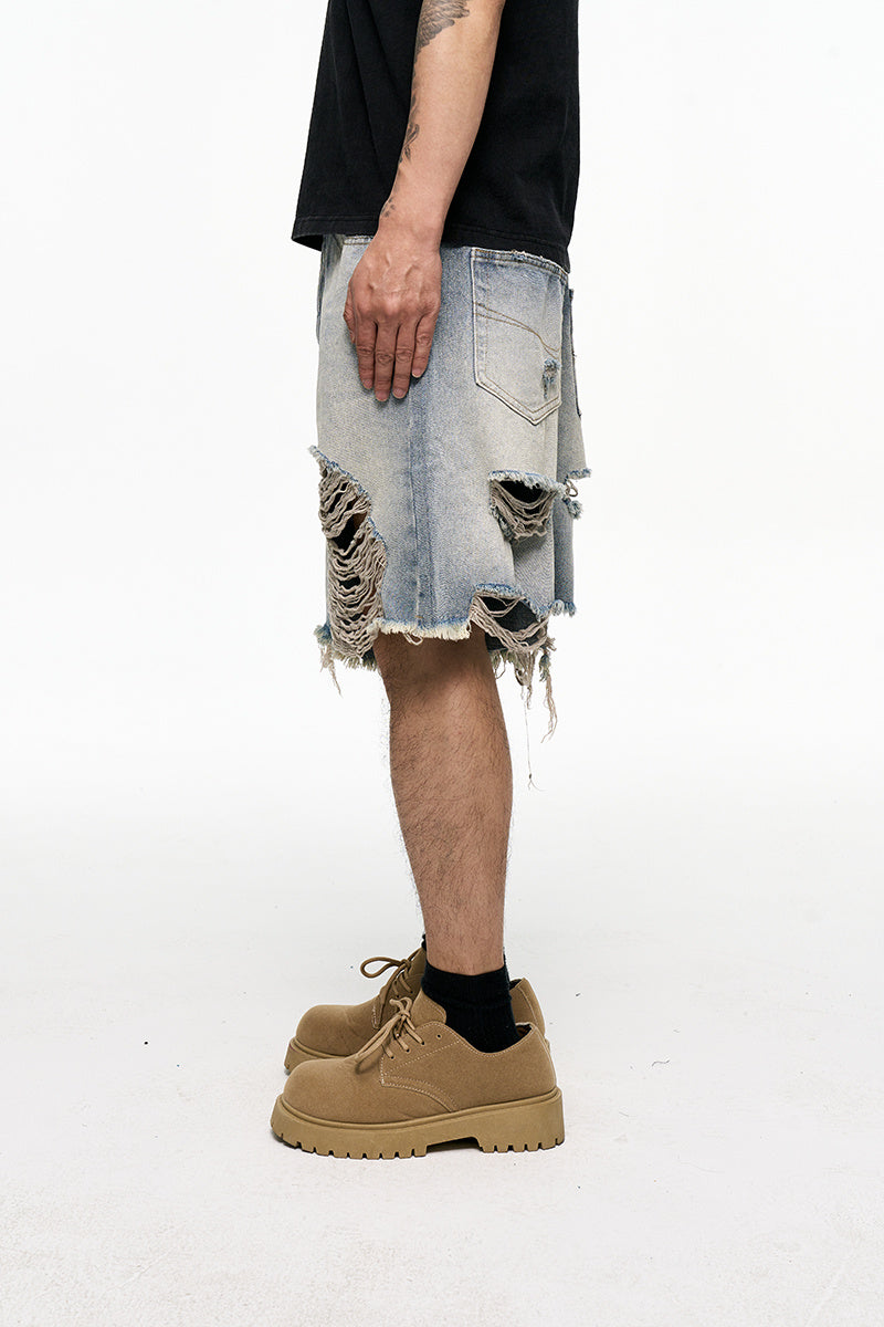 Retro Washed Old Men's Baggy Denim Shorts
