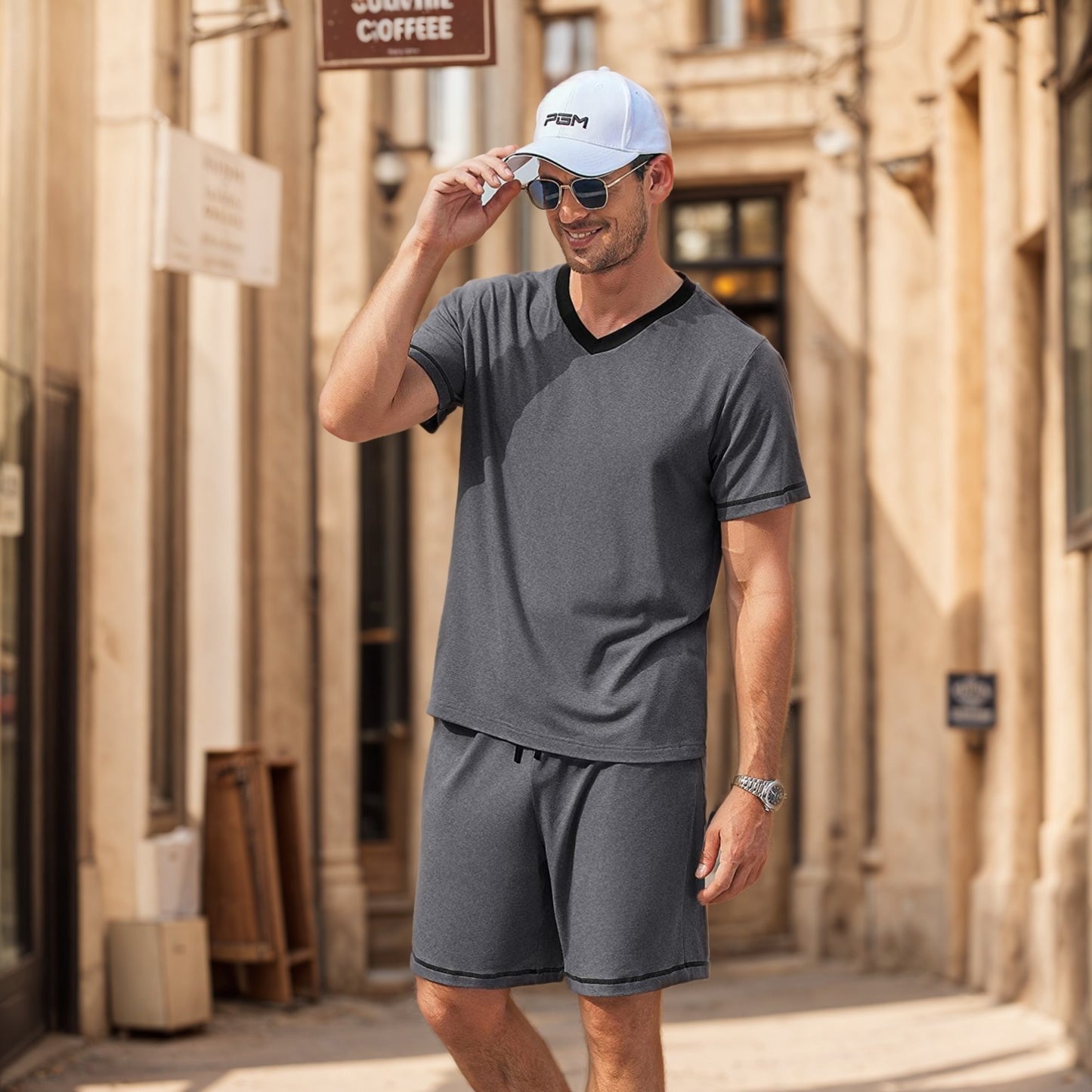 Men's Casual Suit Short-sleeved Shorts Two-piece Set
