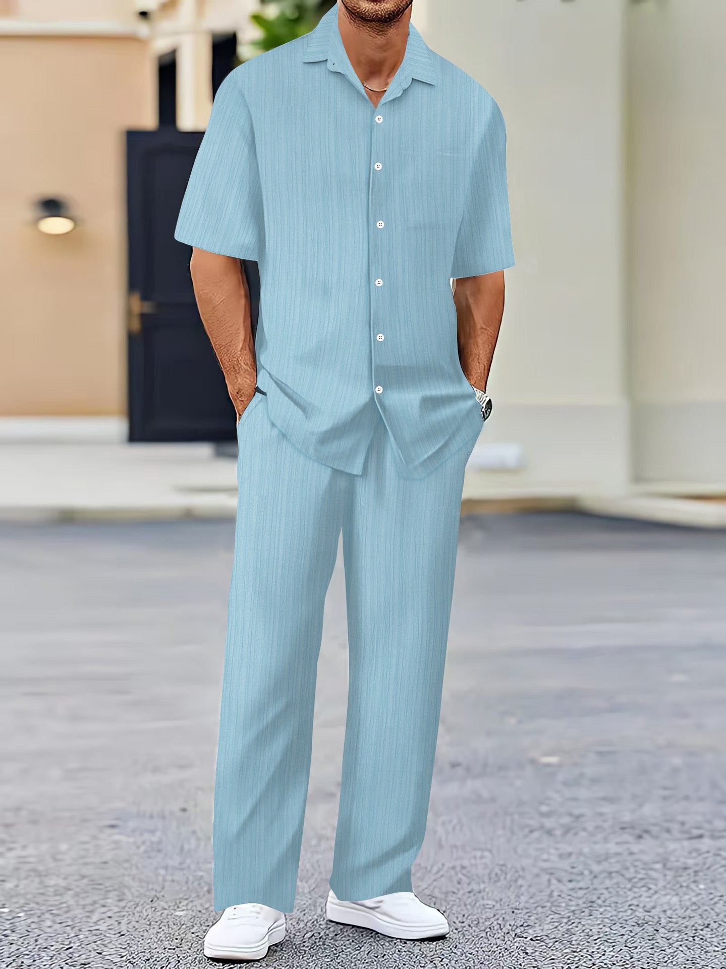 Men's Solid Color Short Sleeve Fashion Suit