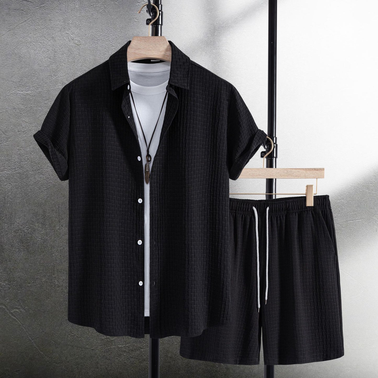 Men's Beach Short Sleeve Flower Shirt Shorts Suit