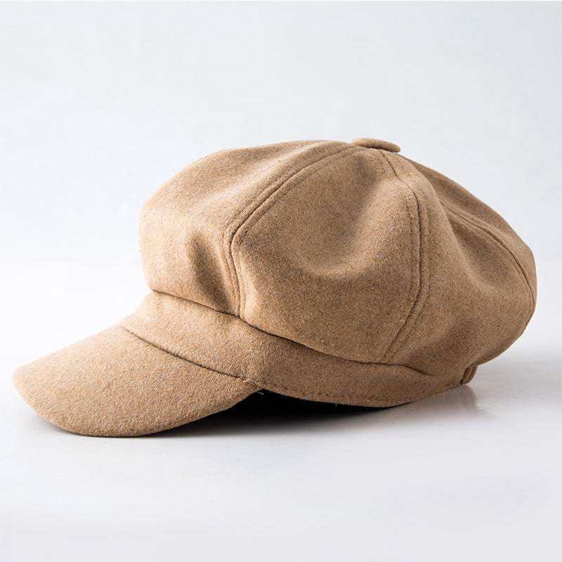 Woolen Beret Casual Versatile Octagonal Hat