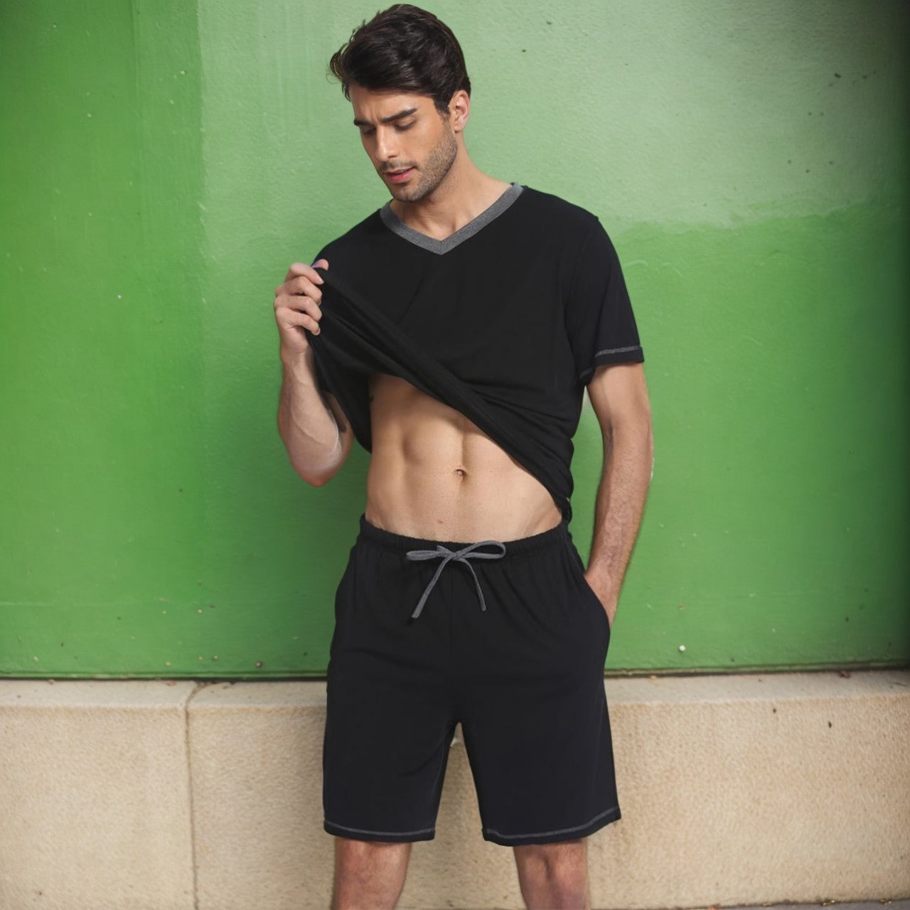 Men's Casual Suit Short-sleeved Shorts Two-piece Set