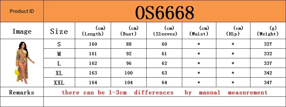 European And American Fashion Sexy Print Long Sleeve Shawl Swimsuit Two-piece