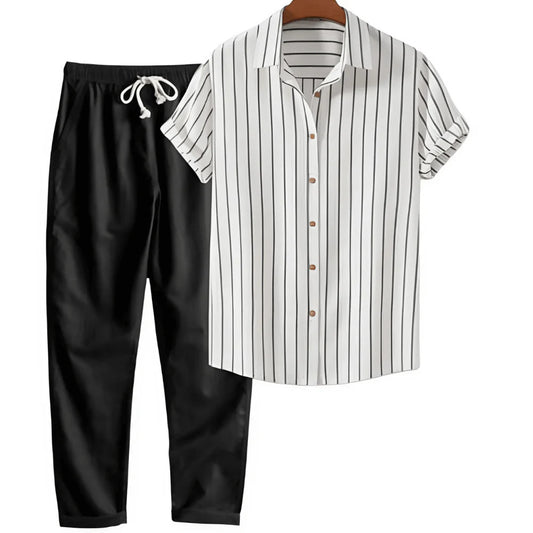Printed Loose Short Sleeve Shirt Trousers Suit Men's Casual Suit