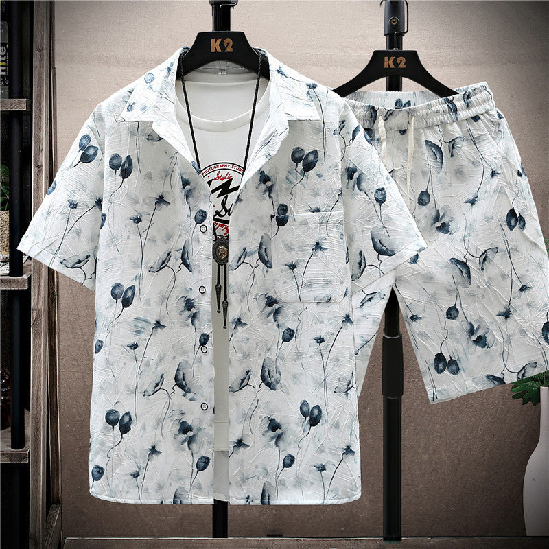 Fashion Men's Short Sleeve Printed Shirt Suit