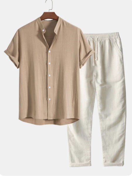 Casual Loose Multi-color Beachwear Cotton And Linen Short Sleeve Suit