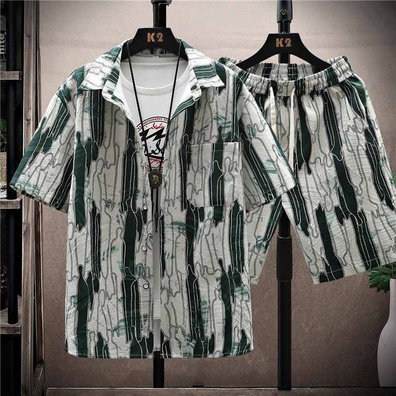 Fashion Men's Short Sleeve Printed Shirt Suit