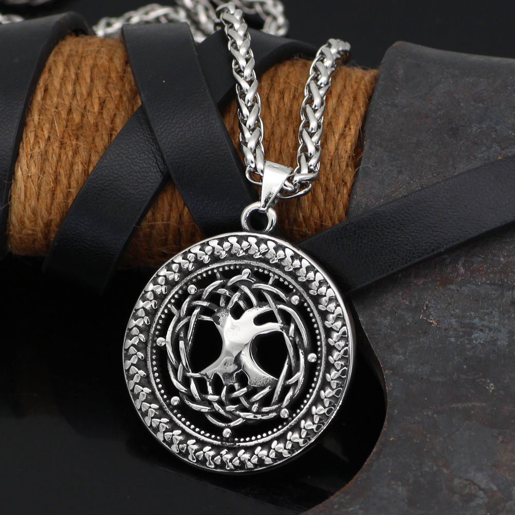 Mens Fashion Stainless Steel Hollow Viking Tree Of Life Necklace