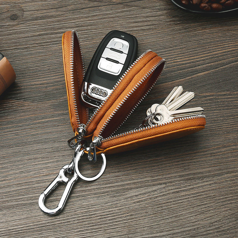 Mens Multifunctional Head Layer Cowhide Car Key Bag