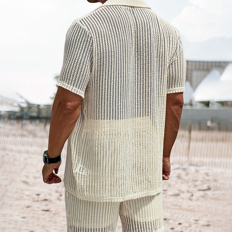 Men's Retro Cotton And Linen Stripes Henley Shirt Casual Loose Shirt Cardigan Lapel Men's Clothing