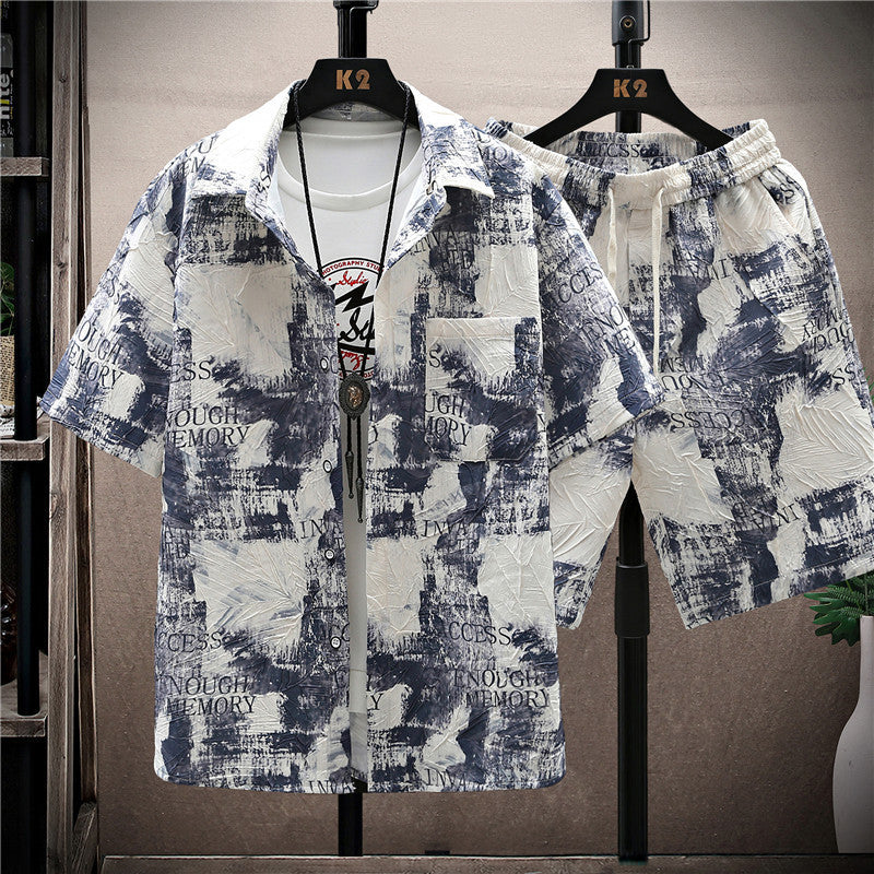 Fashion Men's Short Sleeve Printed Shirt Suit