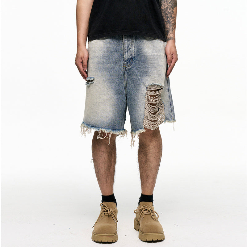 Retro Washed Old Men's Baggy Denim Shorts