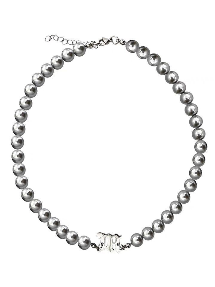 Mens Fashionable And Versatile Gray Pearl Letter Necklace