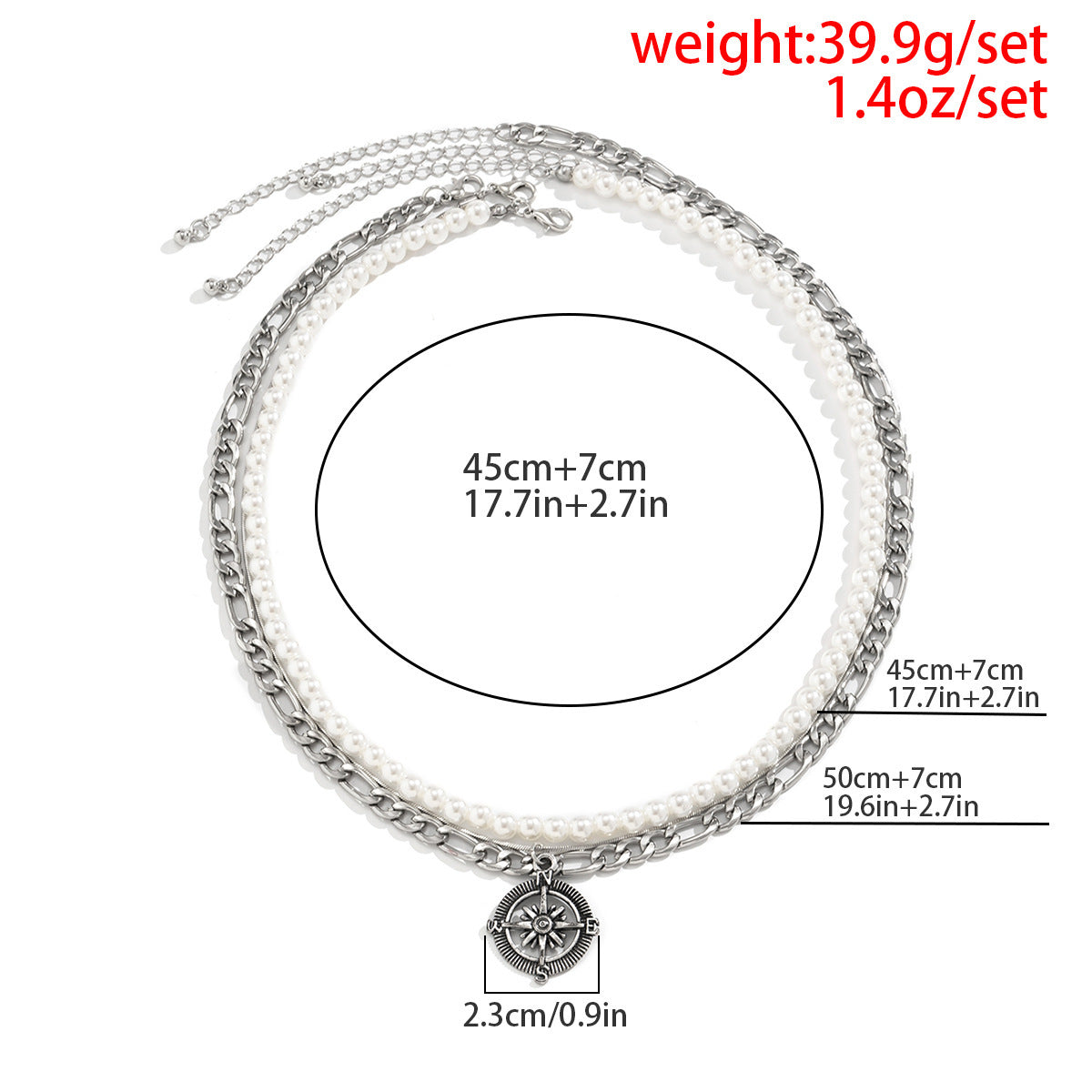Mens Fashionable And Versatile Multi-layered Stacked Vintage Compass Pendant Necklace