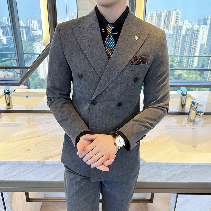 Double Breasted Business Slim Fit Casual Two-piece Suit