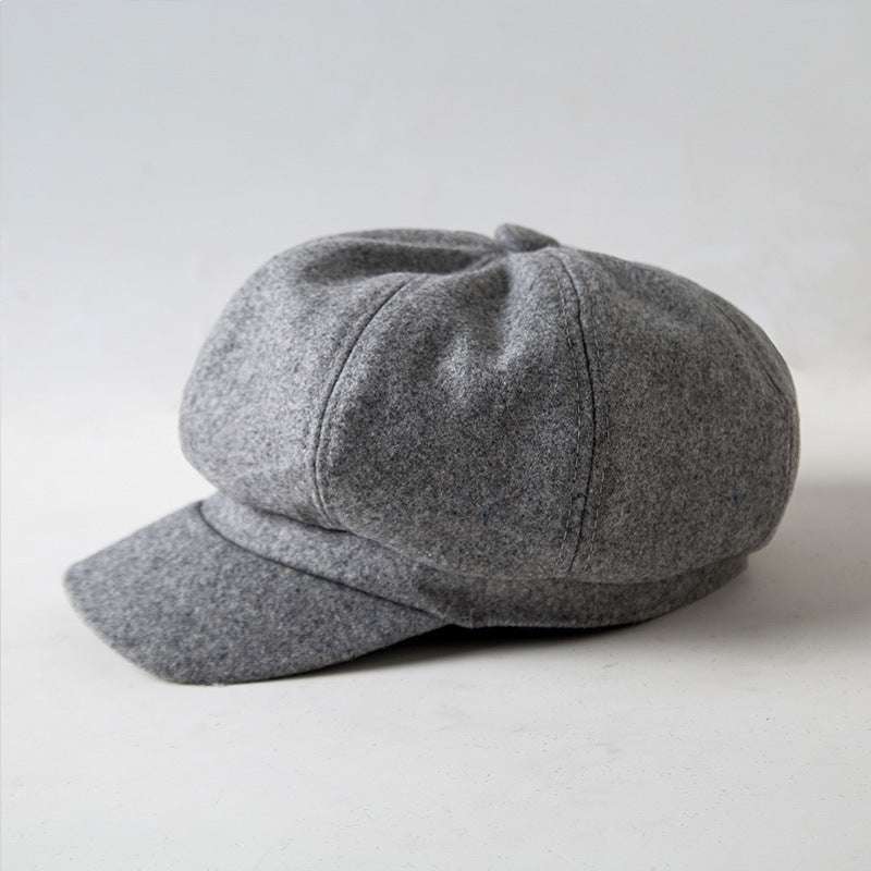 Woolen Beret Casual Versatile Octagonal Hat