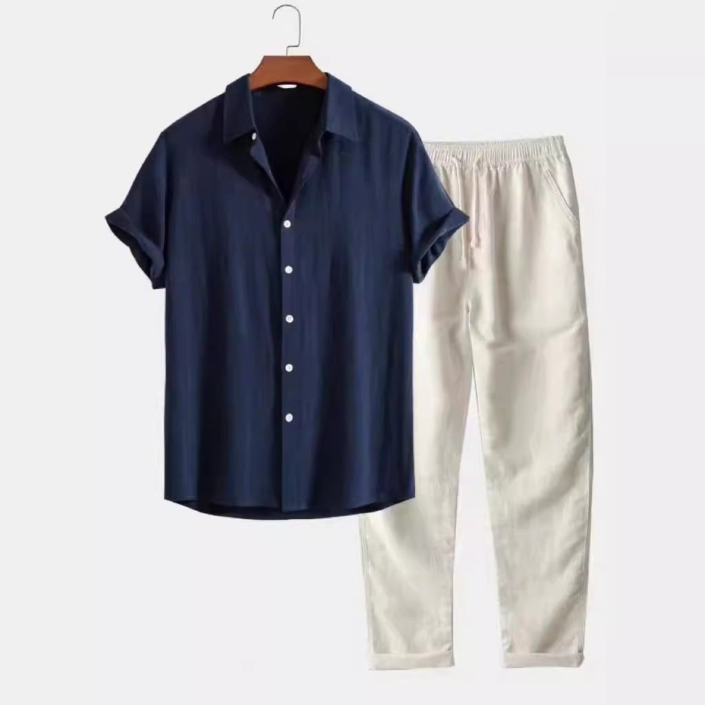 Casual Loose Multi-color Beachwear Cotton And Linen Short Sleeve Suit