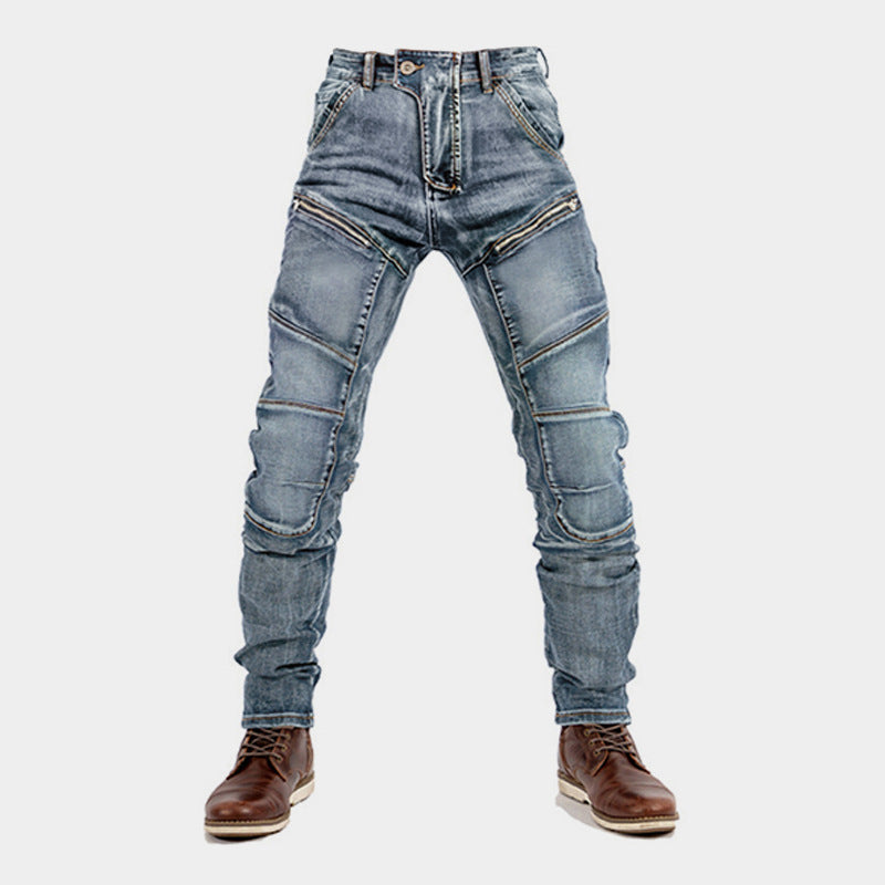 European And American Motorcycle Double Zipper Cycling Pants Four Seasons Slim Racing Anti-fall Jeans