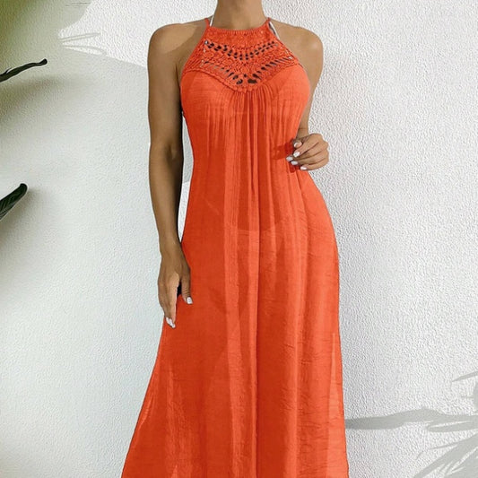 Swim Women Summer Holiday Hollow Out Dress With Halter Neck