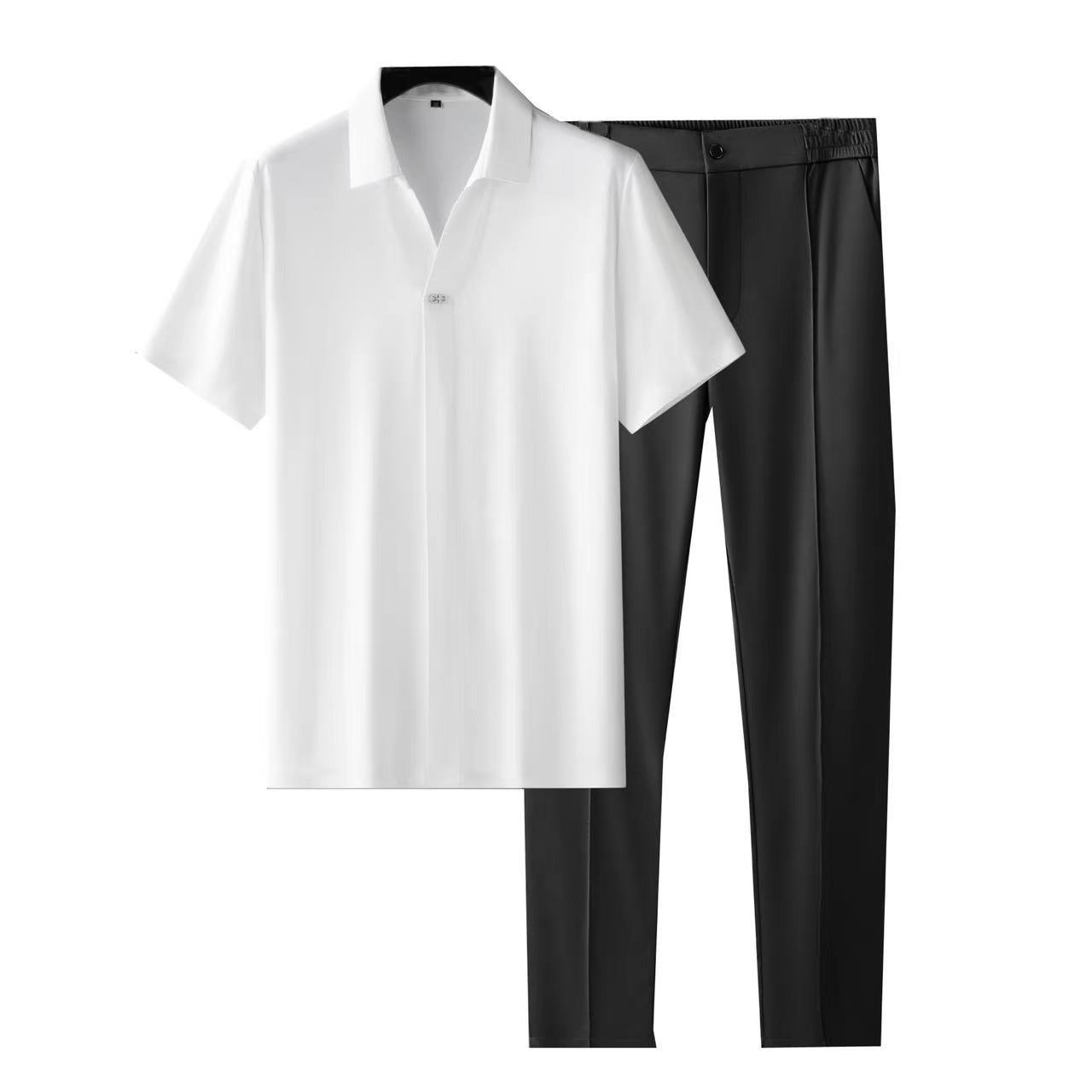 Summer Ultra-thin Silky Ice Silk Seamless Adhesive Short Sleeve Shirt Outfit