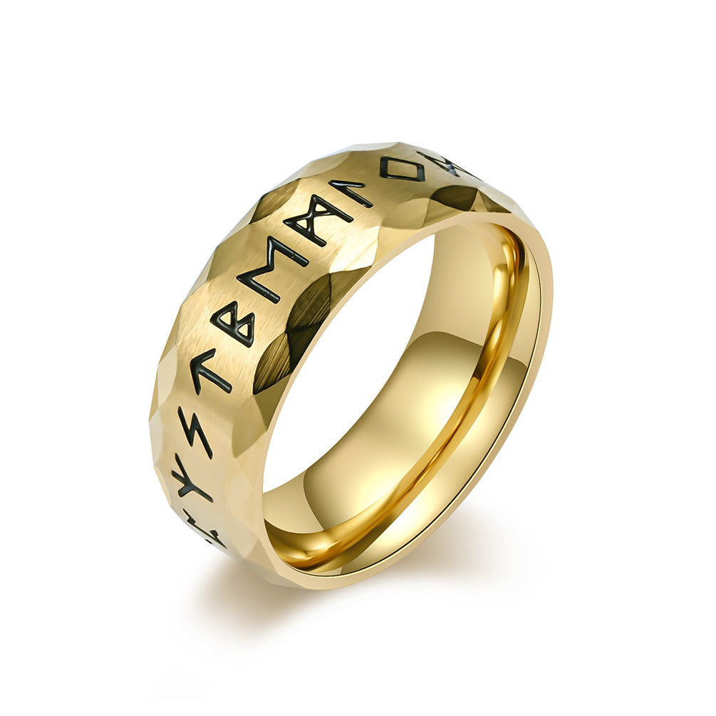 Mens Fashion Vintage Viking Text Titanium Ring
