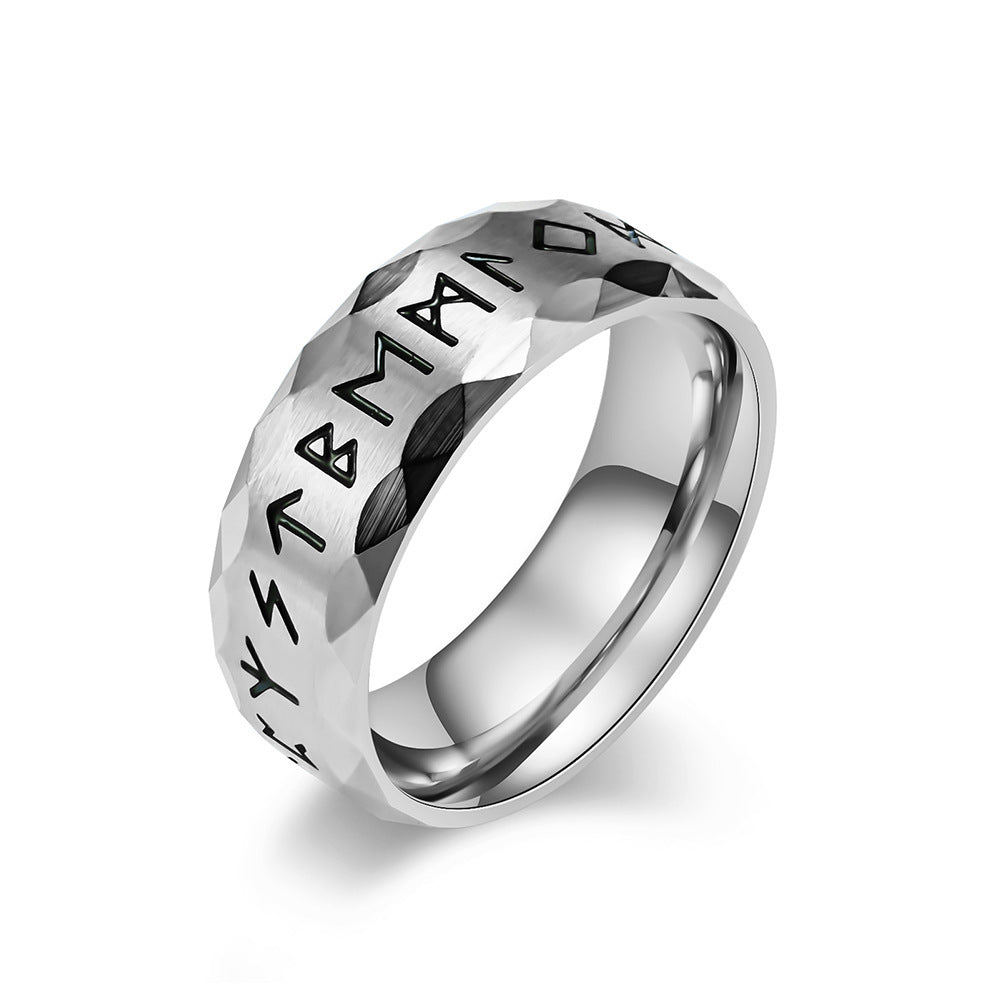 Mens Fashion Vintage Viking Text Titanium Ring