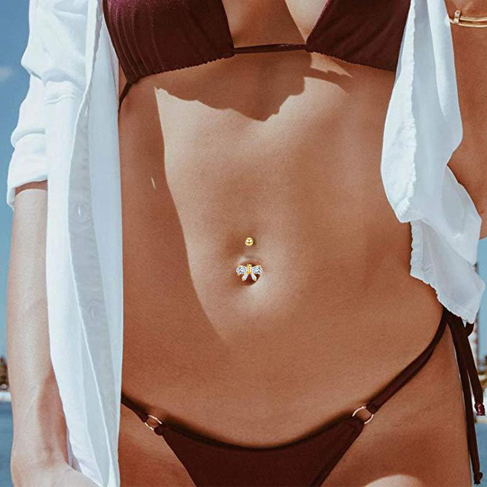 Stainless Steel Inlaid Zircon Bow Navel Stud Body Piercing Jewelry
