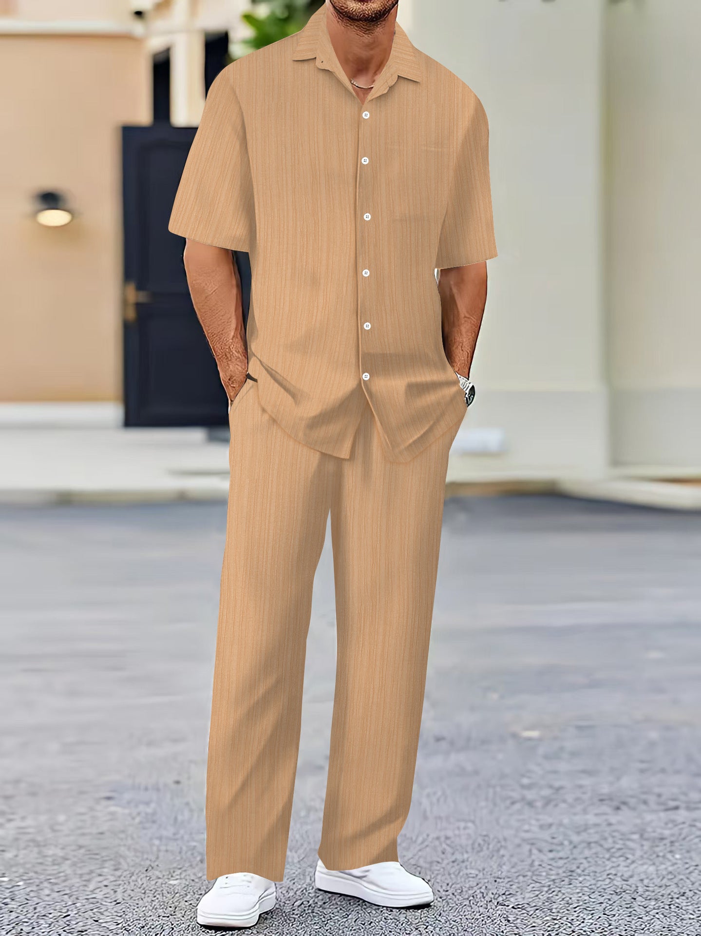 Men's Solid Color Short Sleeve Fashion Suit