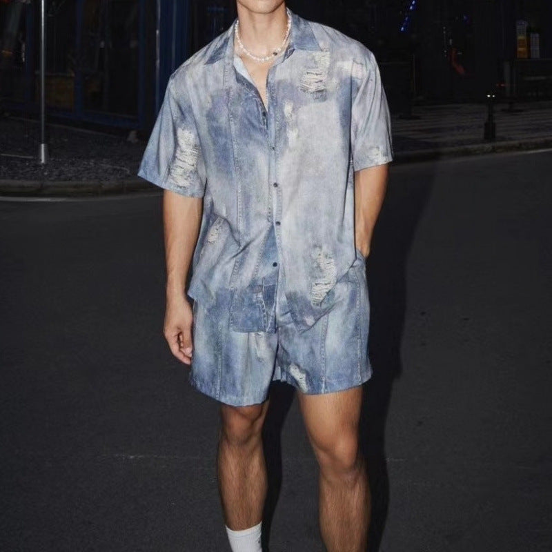 Summer New Denim Shirt Shorts Suit