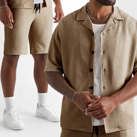 Daily Casual Short Sleeve Cardigan Shirt Men's Suit Solid Color Summer