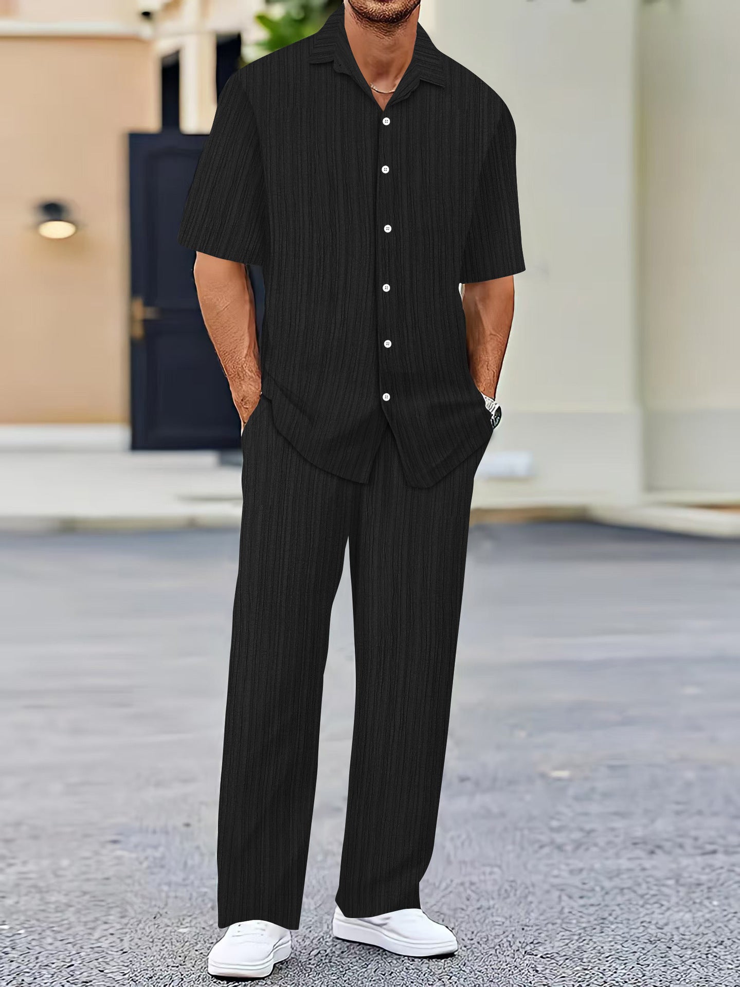 Men's Solid Color Short Sleeve Fashion Suit