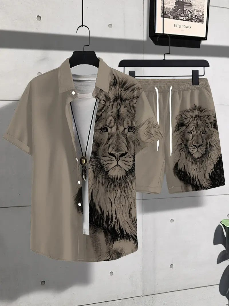 Fashion Trend Animal Pattern Casual Short Sleeve Shirt Shorts Suit
