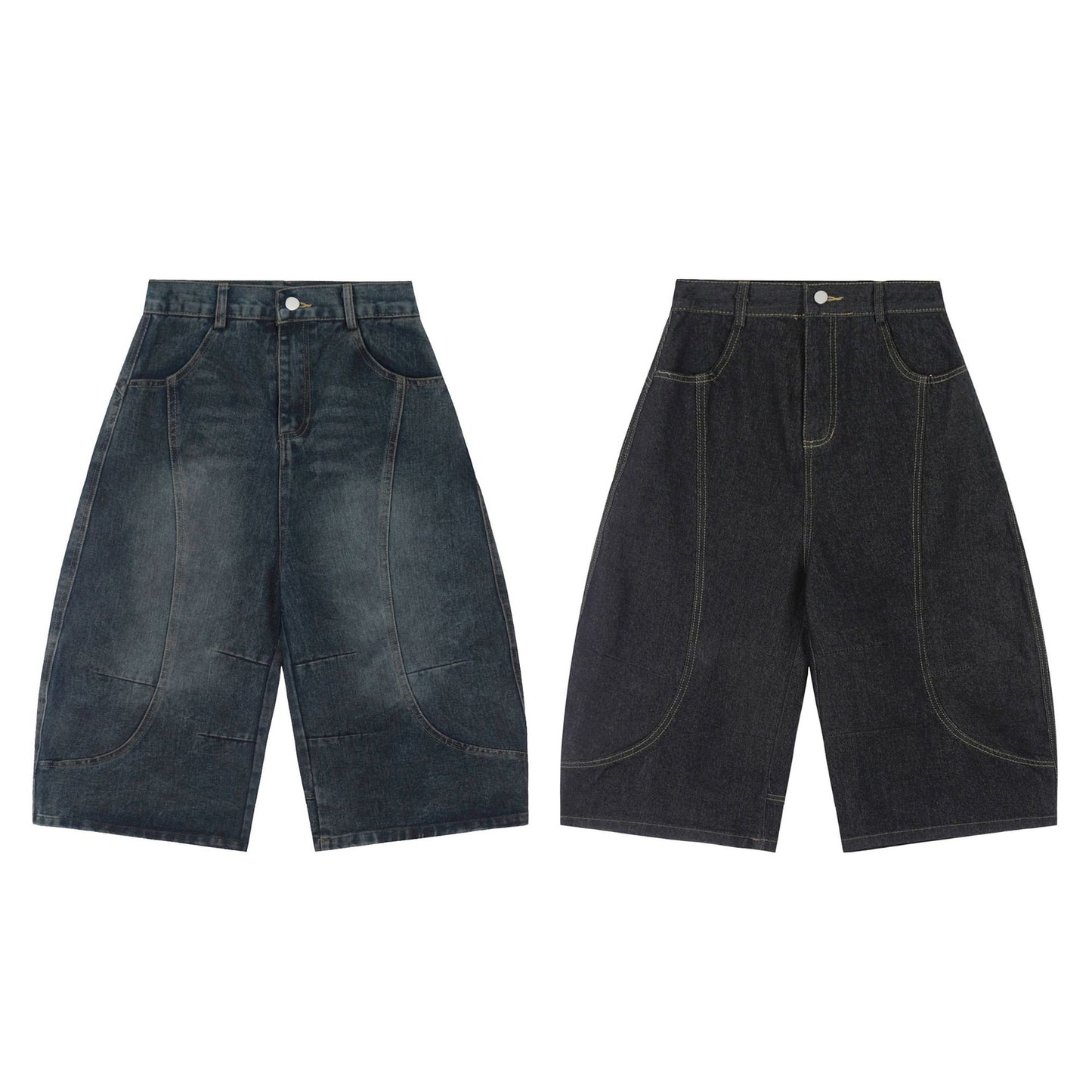 Men's Solid Color Denim Casual Shorts Straight Shorts