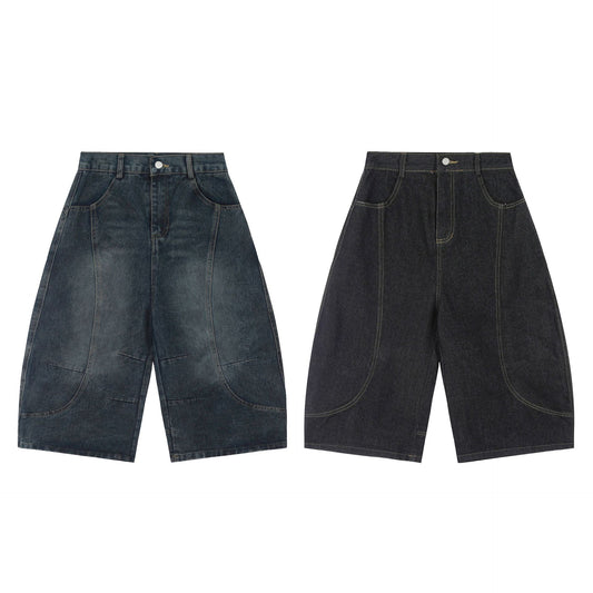 Men's Solid Color Denim Casual Shorts Straight Shorts