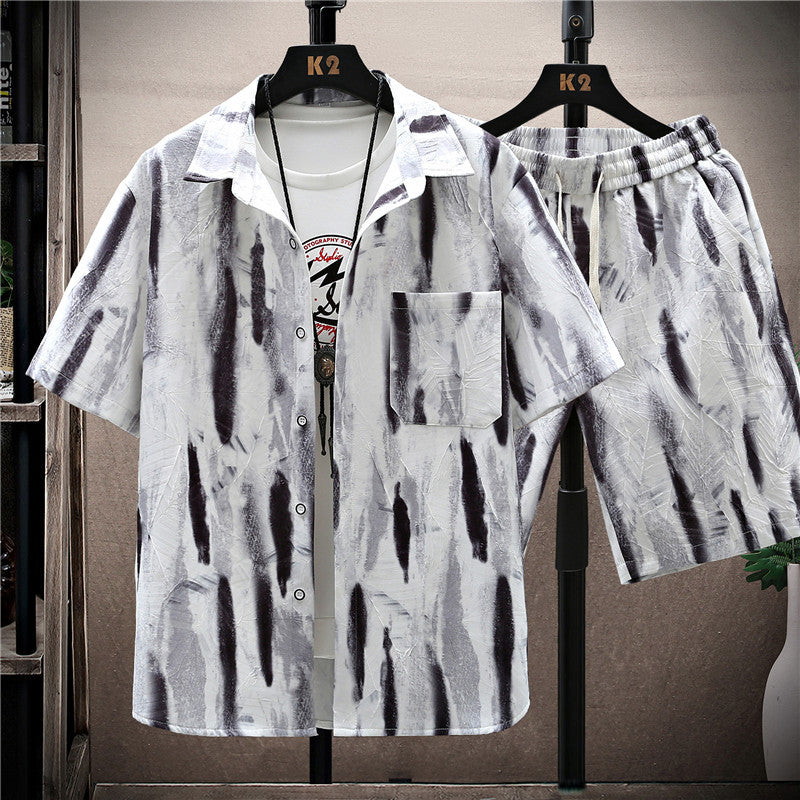 Fashion Men's Short Sleeve Printed Shirt Suit