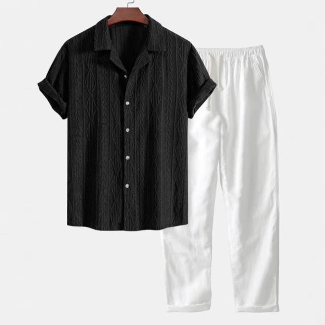 Lapel Casual Short-sleeved Shirt Digital Printing Comfortable Trousers Suit