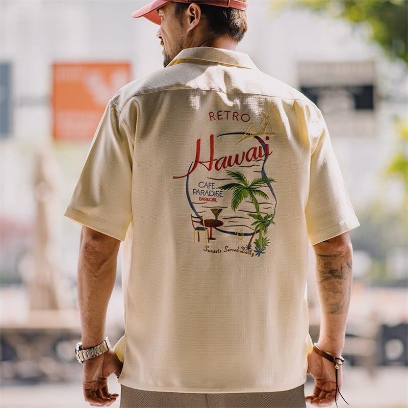 Madden Workwear American Retro Hawaiian Embroidery Short Sleeve Season