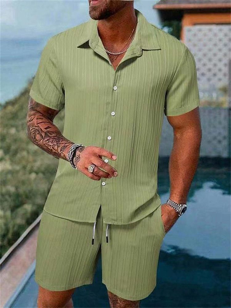 Gradient 3D Printing Outdoor Short-sleeved Shorts 2-piece Set