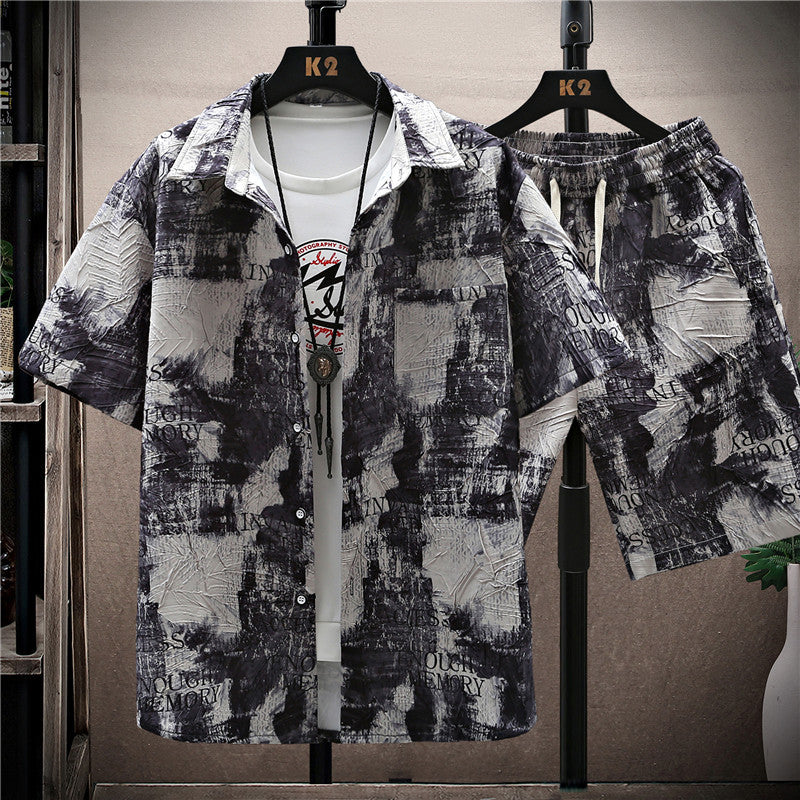 Fashion Men's Short Sleeve Printed Shirt Suit