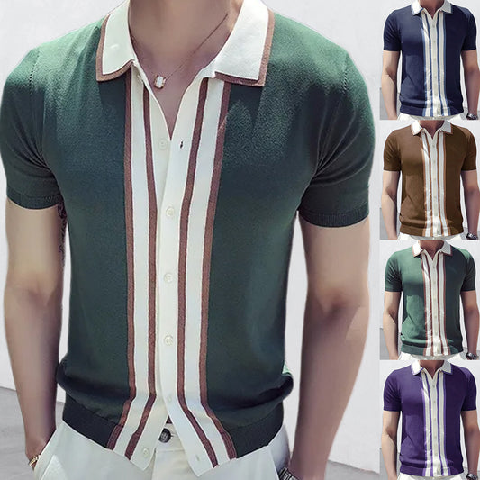 Men's Short-sleeved Lapel Color Matching POLO Sweater