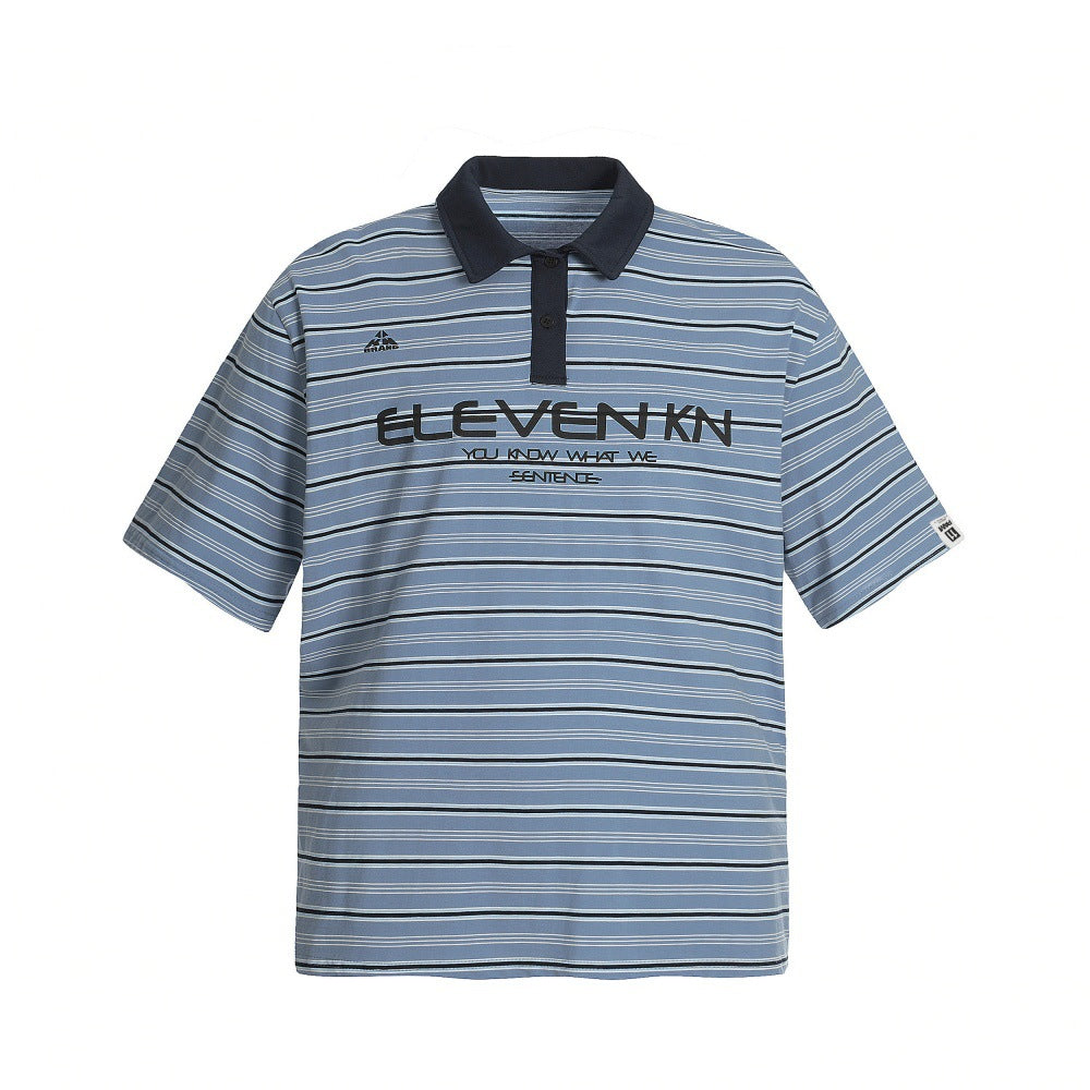 Vintage Stripe Short-sleeved Polo Shirt Loose Top