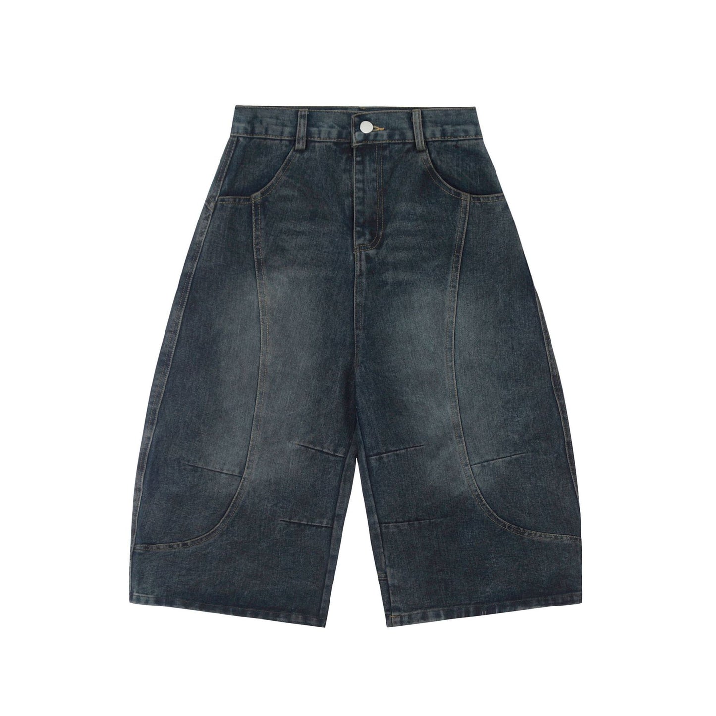 Men's Solid Color Denim Casual Shorts Straight Shorts