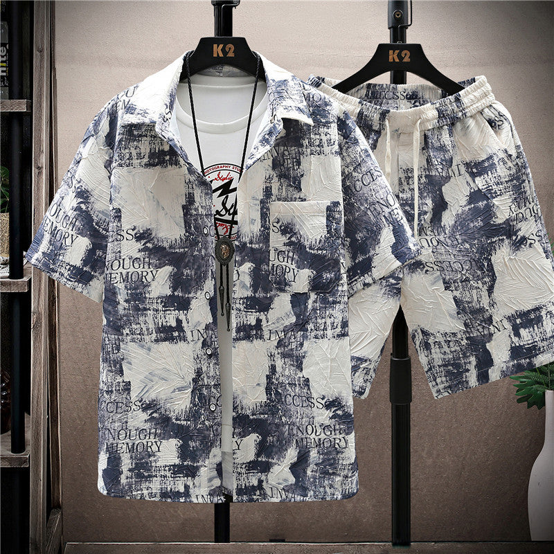 Fashion Men's Short Sleeve Printed Shirt Suit
