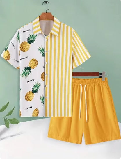 Men's Casual Fashion 3D Digital Printing Short Sleeve Shirt Outfit