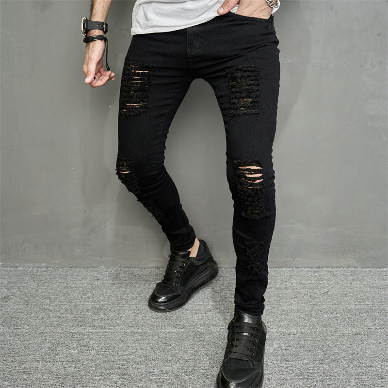 Men's Leisure Ripped Denim Feet Personality Trendy Jeans