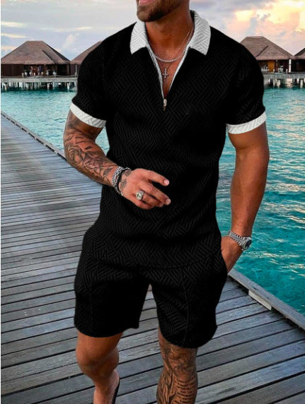 Men's 3dpolo Shirt Suit Lapel Short Sleeve Pullover Leisure Suit