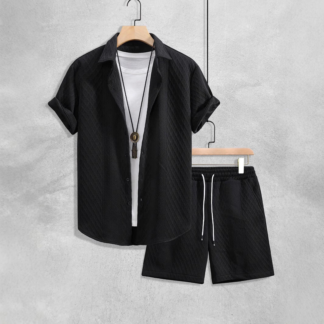 Men's Shirt Casual Loose Short Sleeves Shorts Suit