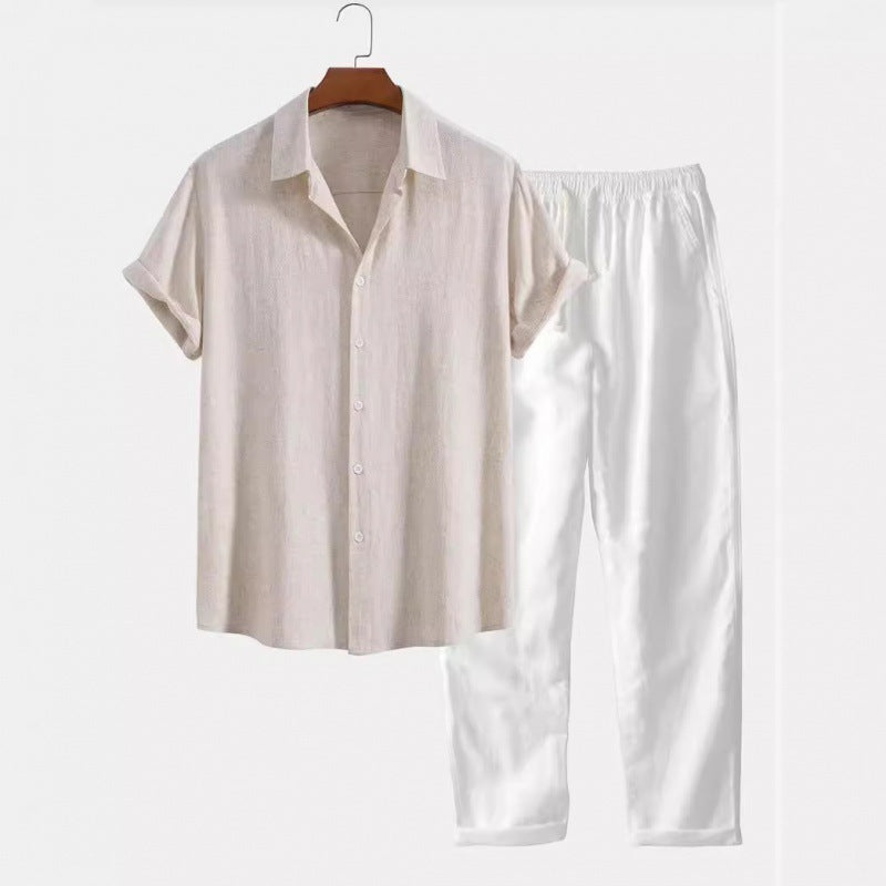 Men's Casual Loose Short Sleeve Shirt Casual Pants Suit