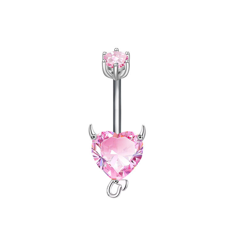 Fashion Personality Peach Heart Belly Ring Butterfly Zircon Piercing Jewelry