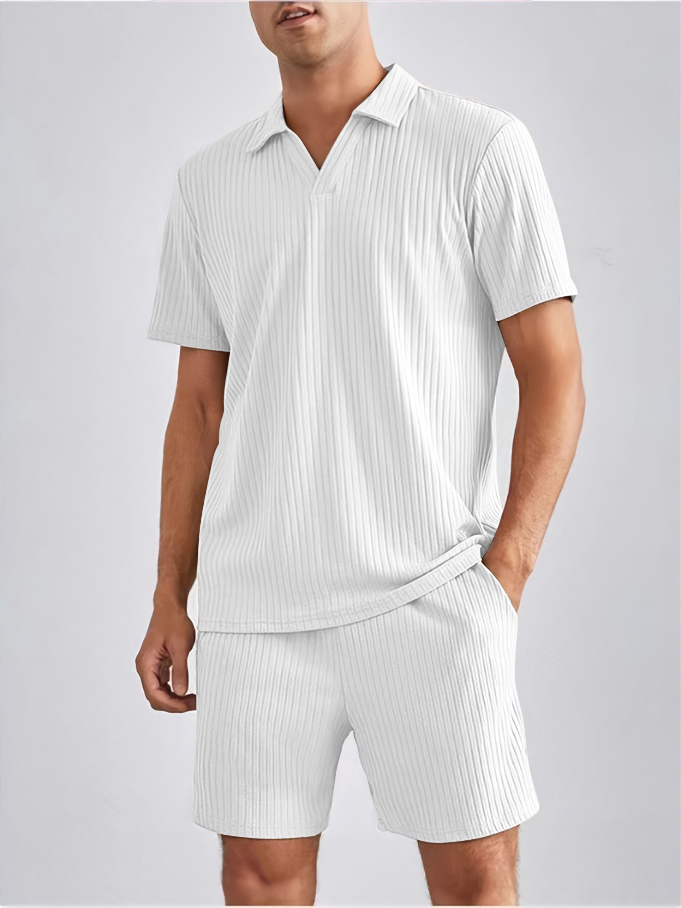 Fashion Casual Polo Short Sleeve Shirt Shorts Two-piece Set Men's Suit